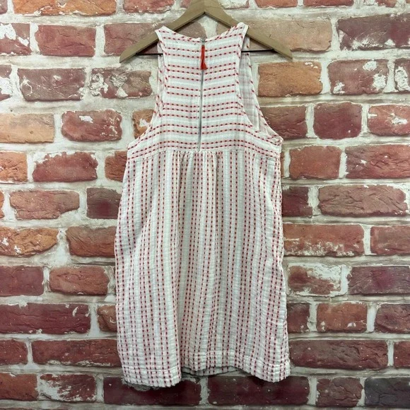 Lou & Grey Dress Womens Large White Red Diamond Striped Embroidered Gauzy Zip Up - Picture 2 of 8